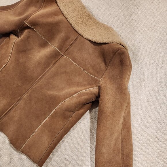 GAP Tan Leather Vintage Jacket - Aviator Bomber Pilot Sheepskin Style - Picture 9 of 10